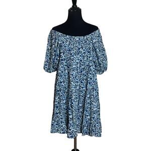 Wild Fable blue floral off shoulder mini dress size Small